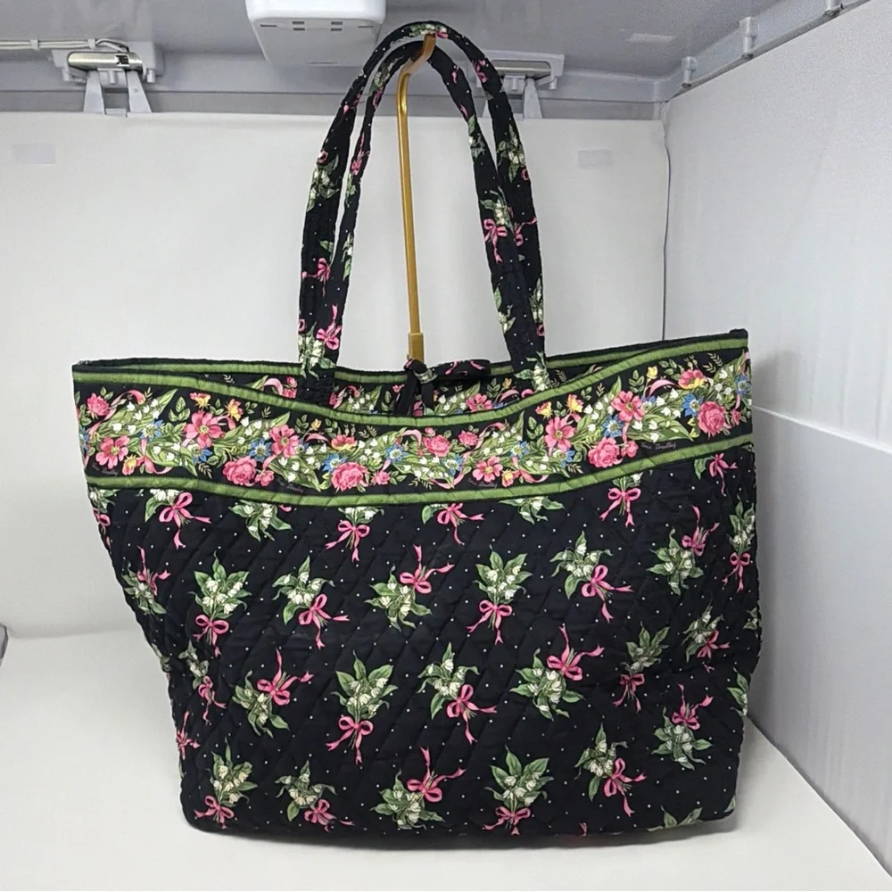 Vera Bradley New Hope Breast Cancer Vintage Tote Black Pink Green READ - Picture 6 of 15